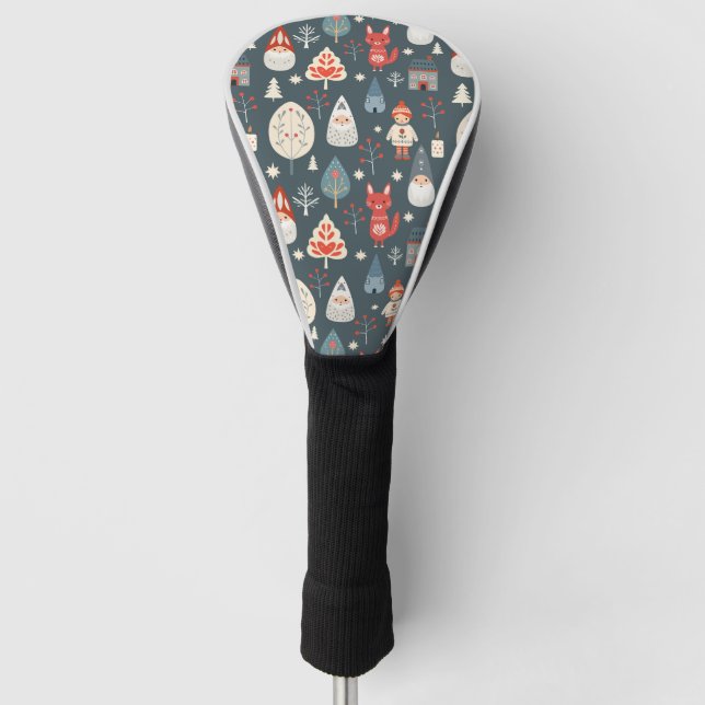Scandinavian folk art with Christmas gnomes  Golf Head Cover (Front)