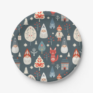 Scandinavian folk art with Christmas gnomes  Paper Plate