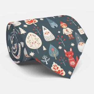 Scandinavian folk art with Christmas gnomes Tie