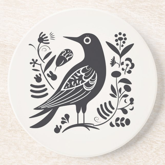 Scandinavian Folk Bird Art Coasters (Front)