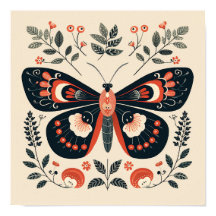 Scandinavian Folk Butterfly Art Poster