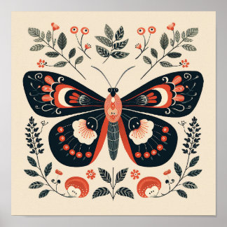 Scandinavian Folk Butterfly Art Poster