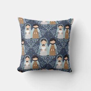 Scandinavian Folk Christmas Nativity Throw Pillow