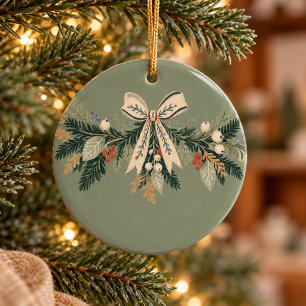 Scandinavian Folk Christmas Trees Florals Ceramic Ornament