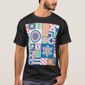 Scandinavian Folk Floral Abstract Pattern T-Shirt