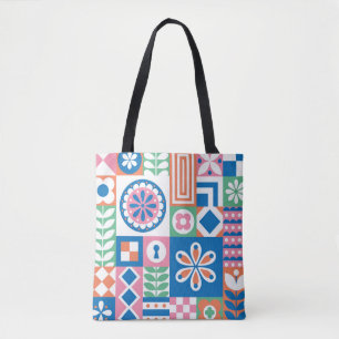 Scandinavian Folk Floral Abstract Pattern Tote Bag