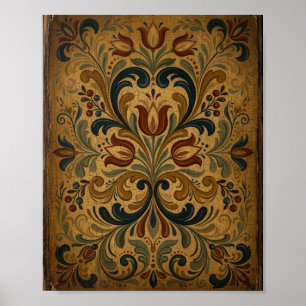 Scandinavian Folk Floral II Poster