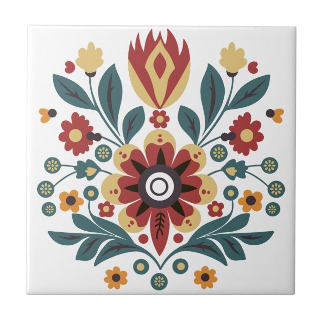 Scandinavian Folk Floral Motif Tile (Front)