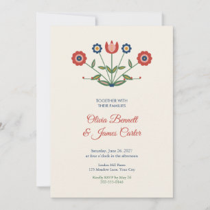 Scandinavian Folk Flower Wedding Invitation