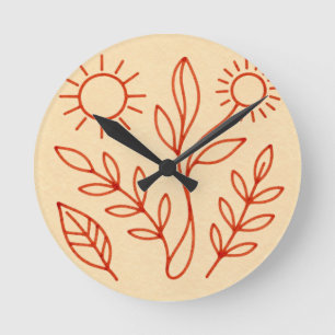 Scandinavian Folk Minimalist Line Art Round Clock