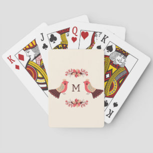 Scandinavian folk motif with birds and flowers playing cards
