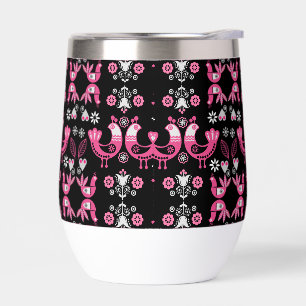Scandinavian Folk Pink And White Birds