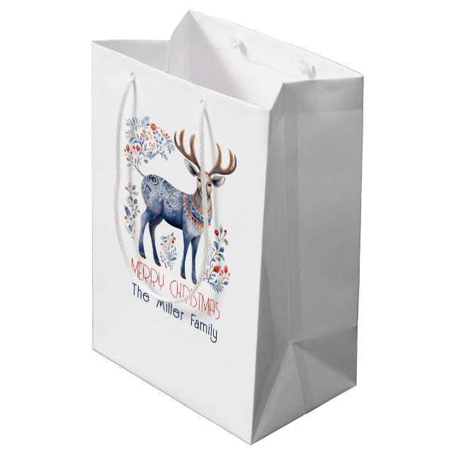 Scandinavian Folk Reindeer Christmas Party Suplies Medium Gift Bag (Back Angled)