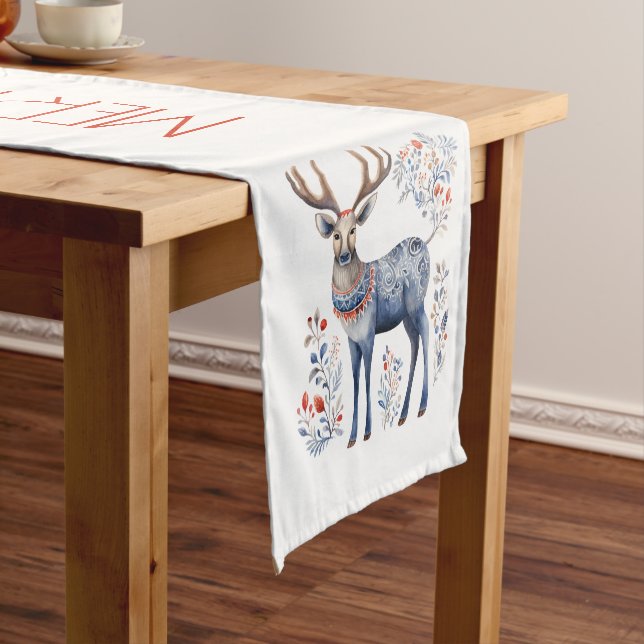 Scandinavian Folk Reindeer Christmas Party Suplies Short Table Runner (In Situ)