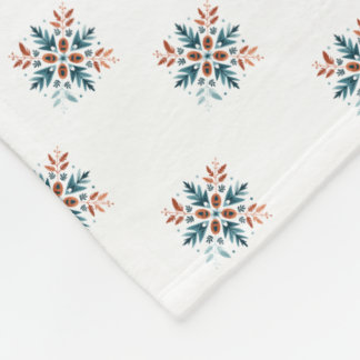 Scandinavian Folk Snowflake Motiv Pattern Fleece Blanket
