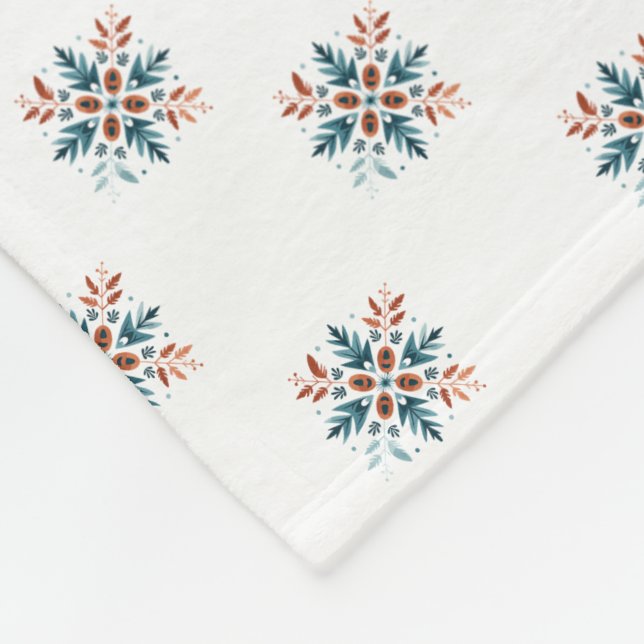 Scandinavian Folk Snowflake Motiv Pattern Fleece Blanket (Corner)