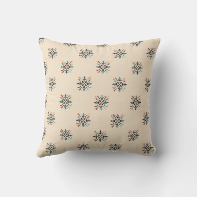 Scandinavian Folk Snowflake Motiv Pattern Throw Pillow (Back)