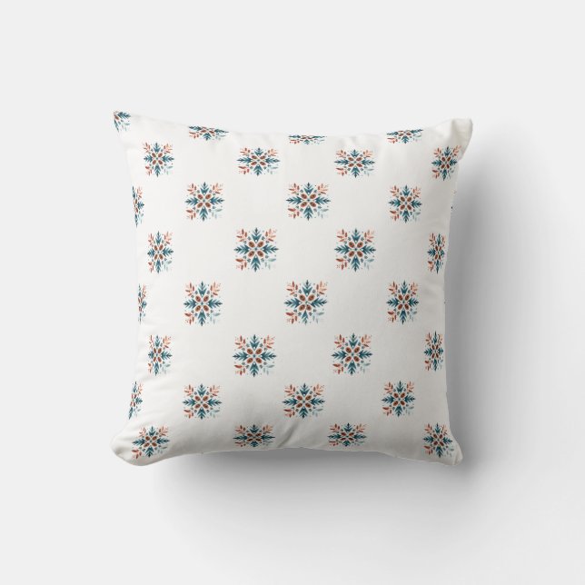 Scandinavian Folk Snowflake Motiv Pattern Throw Pillow (Front)