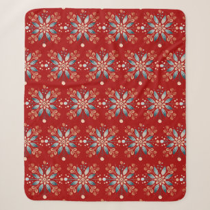 Scandinavian Folk Snowflake Red Background Sherpa Blanket