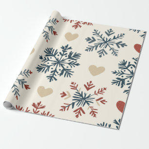 Scandinavian Folk Snowflakes and Hearts Christmas  Wrapping Paper