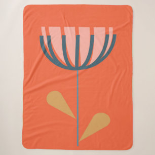 Scandinavian Folk Style Floral Art Orange Flower Sherpa Blanket
