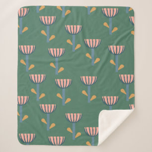 Scandinavian Folk Style Floral Pattern in Green Sherpa Blanket