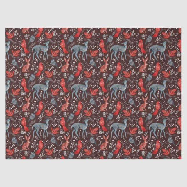 Scandinavian Folkart Christmas Animals on Brown Tissue Paper (Front)