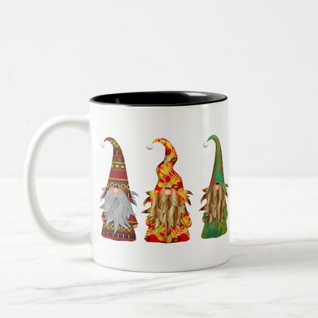 Scandinavian Forest Gnomes Two-Tone Coffee Mug (Left)