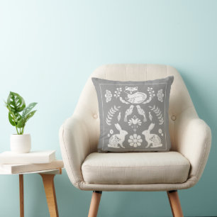Scandinavian Fox Bunny Flower Garden Throw Pillow
