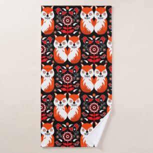 Scandinavian Fox Folk Art Bath Towel