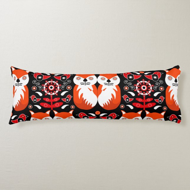 Scandinavian Fox Folk Art Body Pillow (Front)