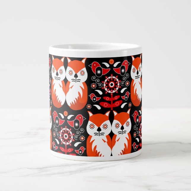 Scandinavian Fox Folk Art Large Coffee Mug (Front)
