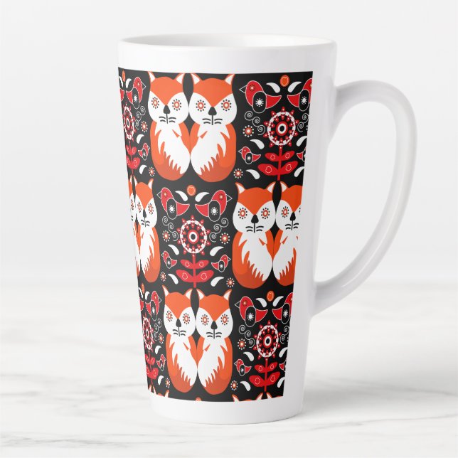 Scandinavian Fox Folk Art Latte Mug (Right)