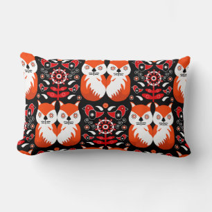 Scandinavian Fox Folk Art Lumbar Pillow