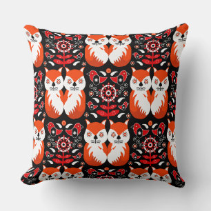 Scandinavian Fox Folk Art Throw Pillow