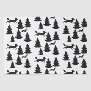 Scandinavian Fox Rabbit Black Christmas Tree  Tissue Paper