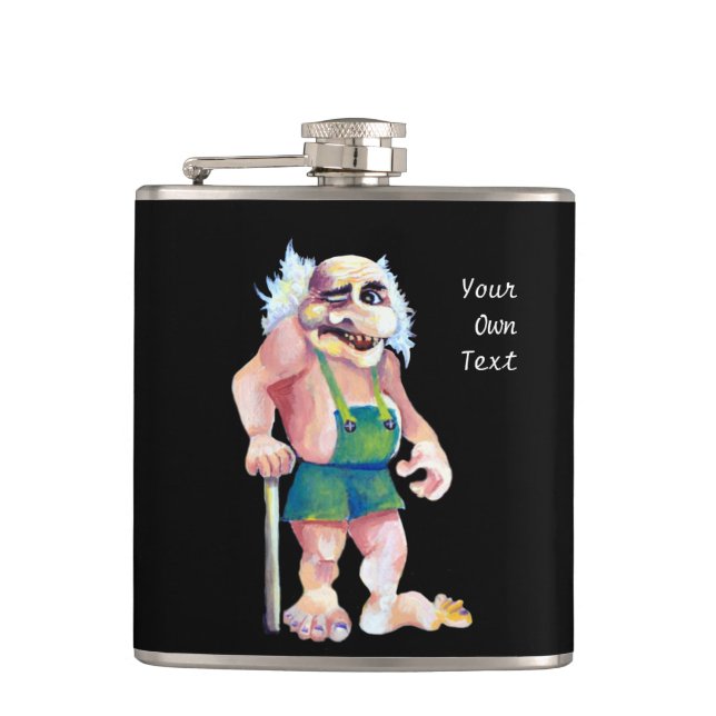 Scandinavian Funny Looking Ogre Troll Hip Flask (Front)