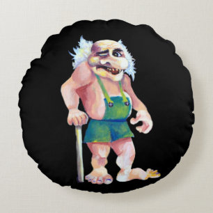 Scandinavian Funny Looking Ogre Troll Round Pillow