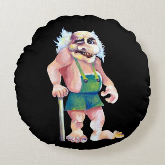 Scandinavian Funny Looking Ogre Troll Round Pillow