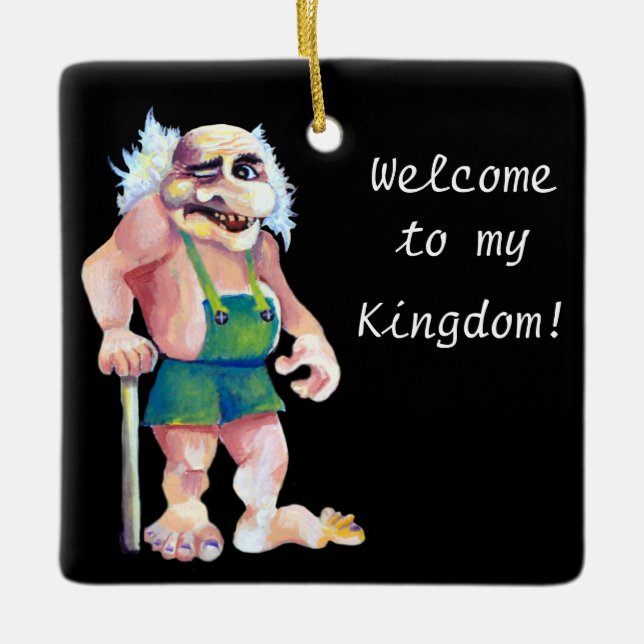 Scandinavian Funny Looking Welcoming Troll Ceramic Ornament (Front)