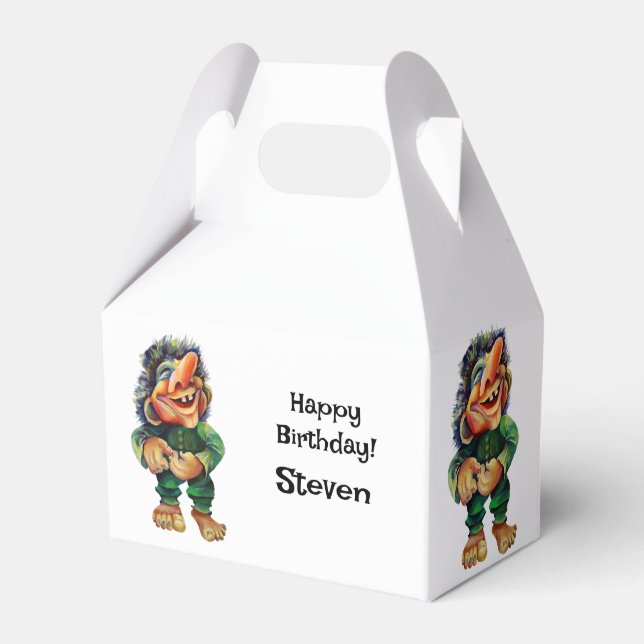 Scandinavian Funny Troll Illustration Watercolor Favor Box (Front Side)