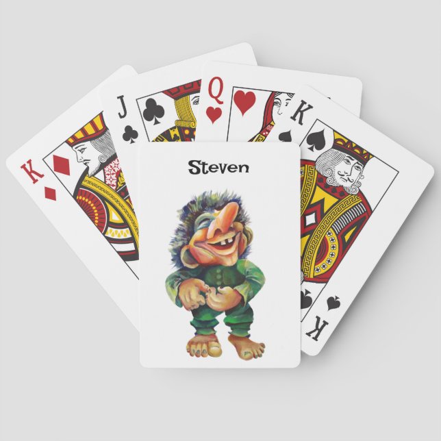 Scandinavian Funny Troll Illustration Watercolor Playing Cards (Back)