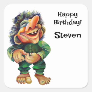 Scandinavian Funny Troll Illustration Watercolor Square Sticker