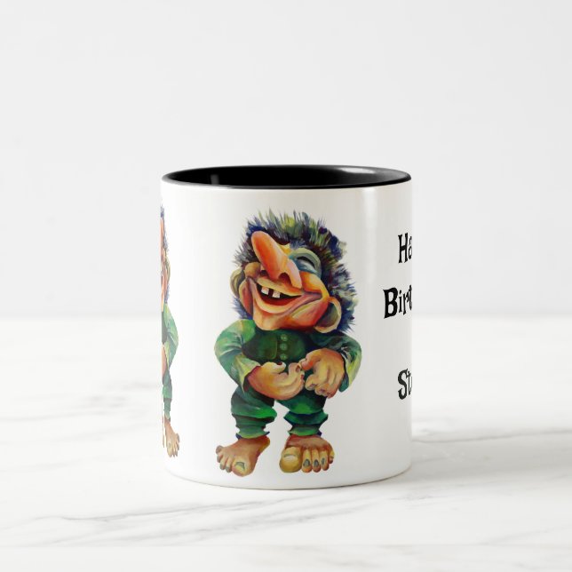 Scandinavian Funny Troll Illustration Watercolor Two-Tone Coffee Mug (Center)