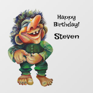 Scandinavian Funny Troll Illustration Watercolor Window Cling