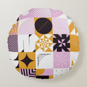 Scandinavian Geometric: Hand-Drawn Artwork. Round Pillow