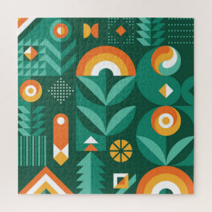 Scandinavian Geometric, Vintage Agriculture Symbol Jigsaw Puzzle