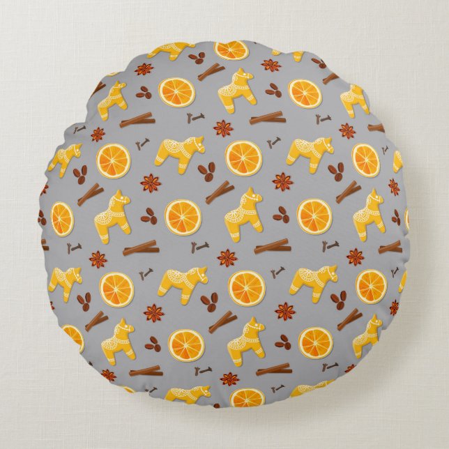 Scandinavian Gingerbread & Citrus Holiday  Round Pillow (Front)