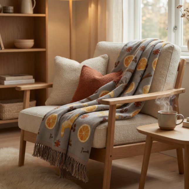 Scandinavian Gingerbread & Citrus Holiday  Throw Blanket (Creator Uploaded)