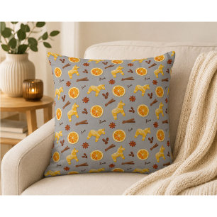 Scandinavian Gingerbread & Citrus Holiday Throw Pillow